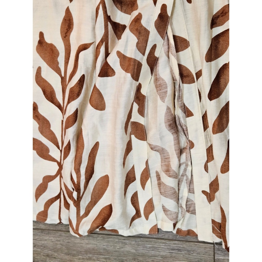 Kariella Women Small Brown Cream Leaf Print Sleeveless Button Front Midi Dress - Picture 5 of 8